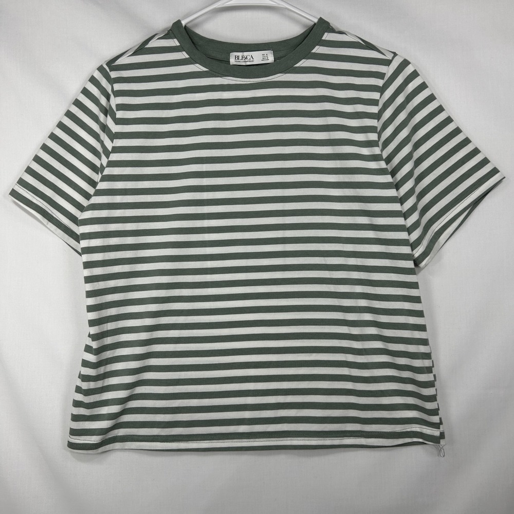 BLENCA Sage Green and White Striped Crewneck Short Sleeve Tee – Size Medium